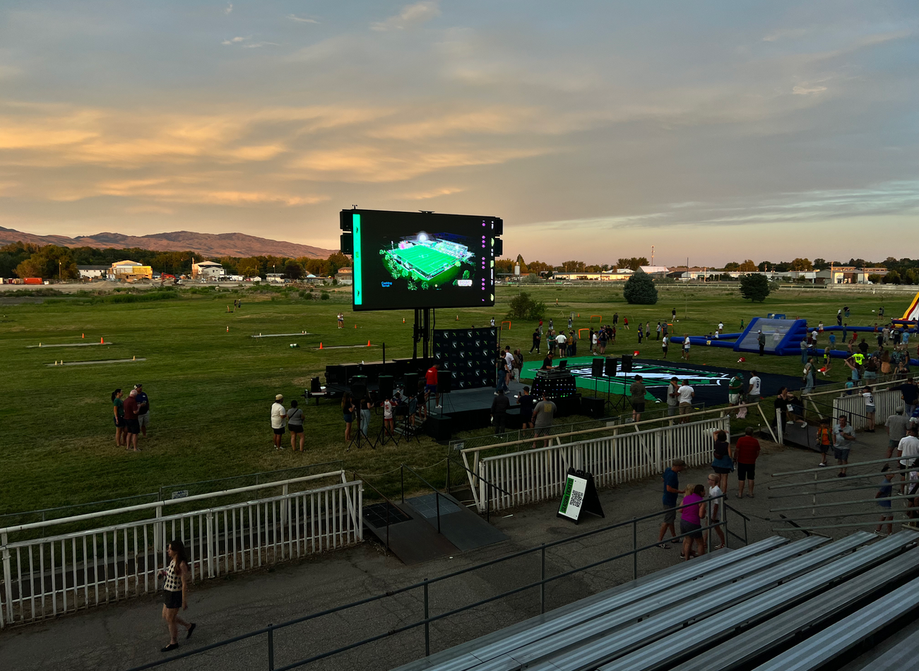 LED screen setup for Boise Pro Soccer Launch Party
