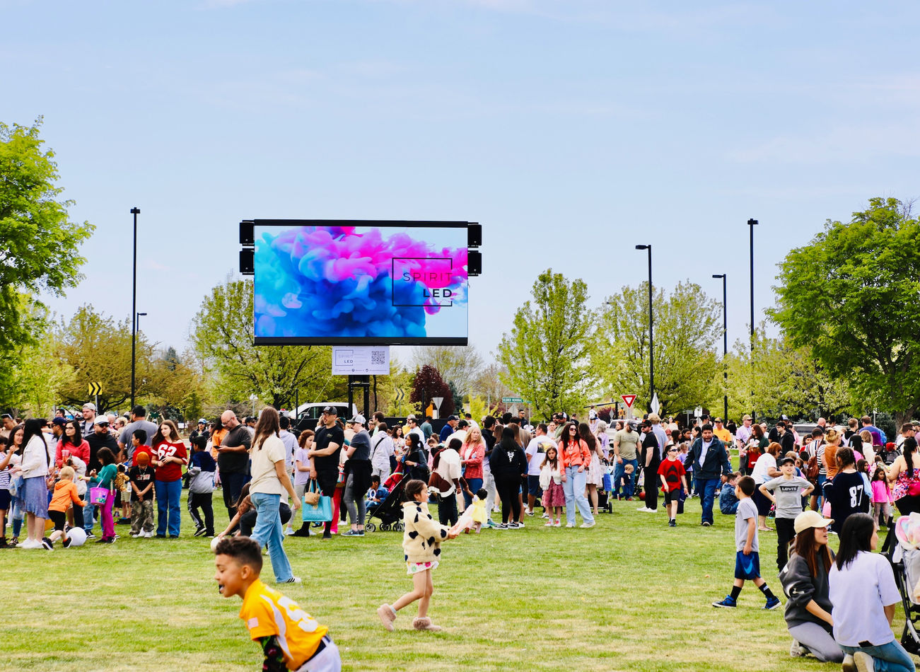 LED screen display at Kleiner Park Easter Egg Hunt 2025